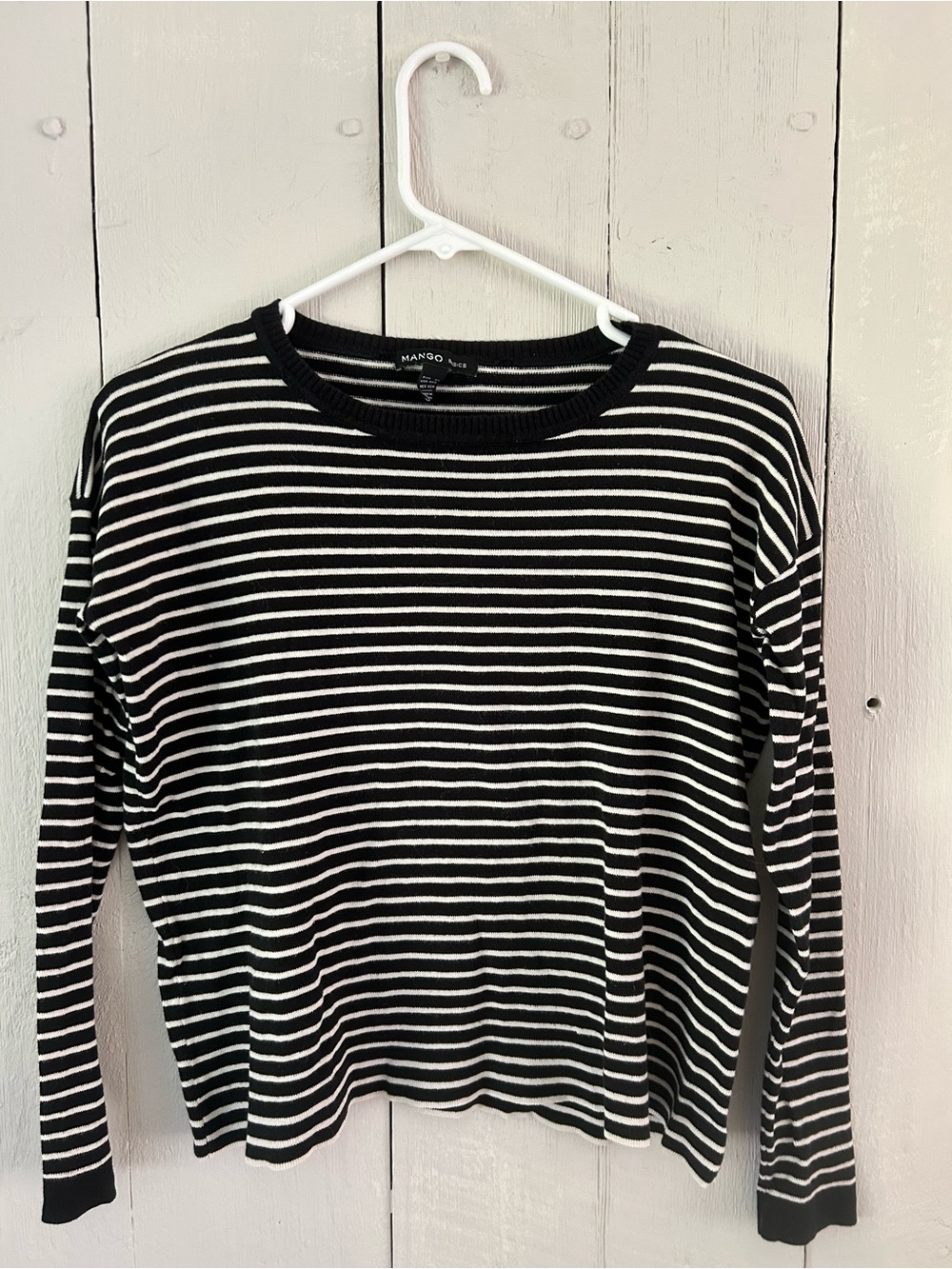Mango Black & White Striped Scoopneck Sweater
